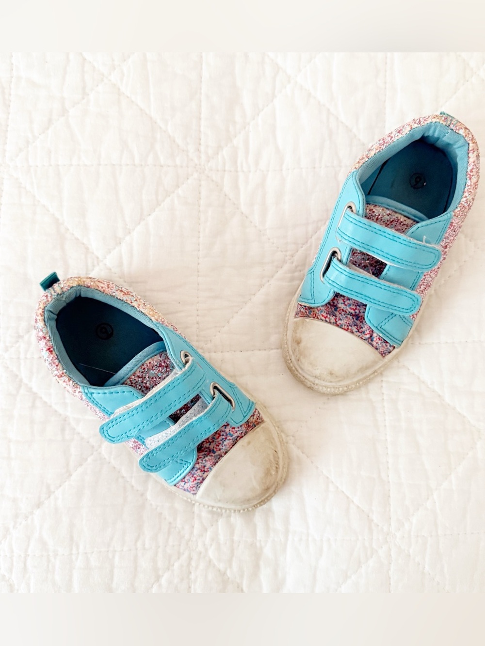 Kids Blue Multi-Color Glitter Velcro Sneakers 9